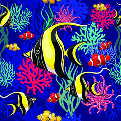 Poisson ange et poisson clown Vector Seamless Pattern Textile Pattern Design