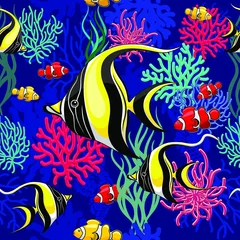 Abwaschbare Fototapete Zeichnung Angel Fish und Clown Fish Vector Seamless Repeat Textile Pattern Design