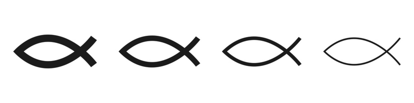 Christian fish set. Ichthys. Religious symbol. Faith in Jesus Christ. Vector illustration