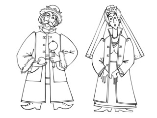 Hand drawing line art fairy tale characters, personage
