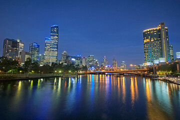 Fototapeta na wymiar Skyline of Melbourne, Victoria with River Yarra Illuminated at night