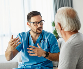 nurse doctor senior care caregiver help assistence retirement home nursing elderly health support man happy talking conversation help