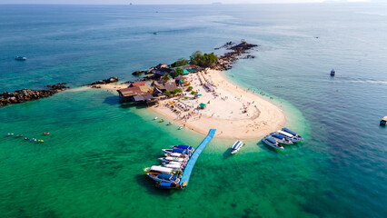 High angle, beautiful sea and tourist boat at Khai Island, Phuket, Thailand