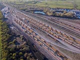 Aerial drone. Hoo railway junction and depot in Kent.