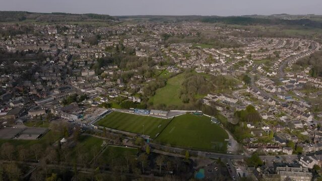 Matlock Town Derbyshire England Aerial View Winter-Spring Season Panning Shot
