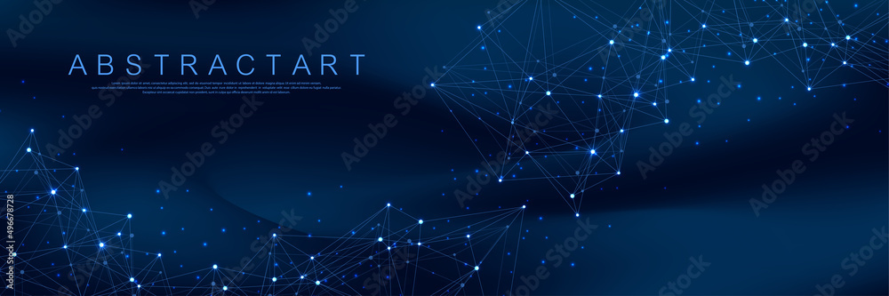 Poster Global network connections with points and lines. Wireframe technology abstract vector illustration