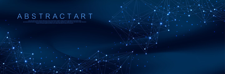 Global network connections with points and lines. Wireframe technology abstract vector illustration