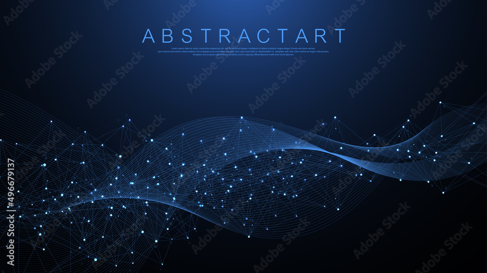 Fototapete Technology abstract lines and dots connection background. Connection digital data and big data concept. Digital data visualization. Vector illustration