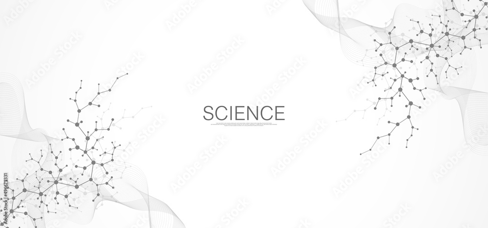 Poster molecular structures or chemical engineering. abstract molecules background and medical concept. vec