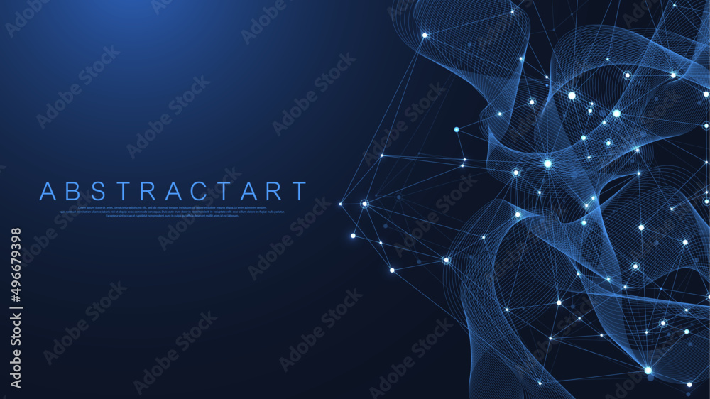 Poster Technology abstract lines and dots connection background. Connection digital data and big data concept. Digital data visualization. Vector illustration