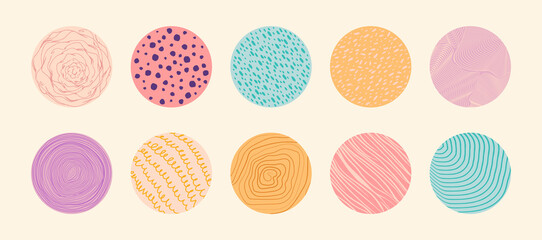 Set of round abstract patterns. Hand drawn doodle shapes. - obrazy, fototapety, plakaty