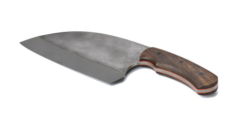 large meat and fish knife with wooden handle isolated on white background