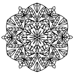 Fototapeta premium Graphic illustration of decorative ornamental mandala with floral elements. Illustration of mandala for meditation coloring