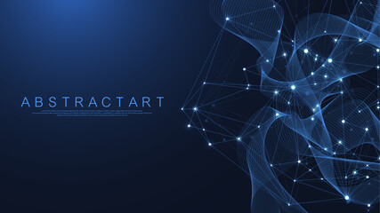 Technology abstract lines and dots connection background. Connection digital data and big data concept. Digital data visualization. Vector illustration