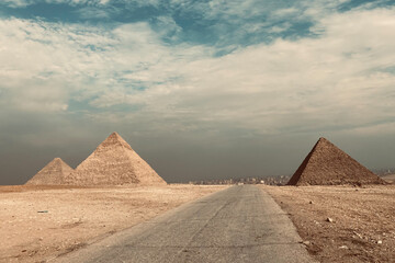Fototapeta na wymiar Giza pyramid complex near Cairo, Egypt