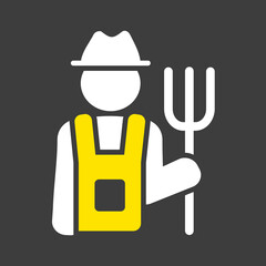 Farmer holding pitchfork vector glyph icon