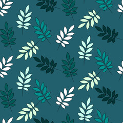 Vector seamless half-drop pattern, with leaves 