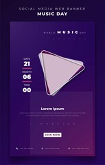 Fototapeta premium Portrait banner design for World music day with stop and play icon design