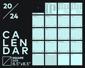 Calendar 2024 Square Size 8.5"x8.5" Minimal Design