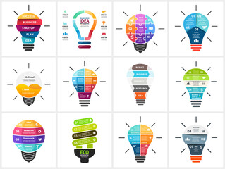 Puzzle light bulb Infographic. Generating new ideas concept. Vector slide template. Creative brainstorming diagram.