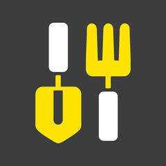 Gardening tools set icon. Shovel, pitchfork, rake.
