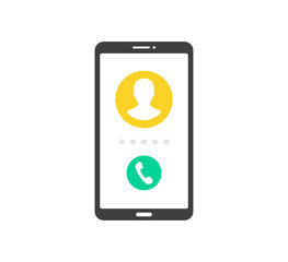 Phone call. Mobile phone with incoming call on screen. Minimalistic flat design. Vector illustration