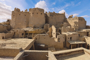 Amazing View to the Sandstone Walls and Ancient Fortress of an Old Shali Mountain village in Siwa...