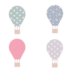 Set of balloons in the sky. Decor for the children's room balloons and derezhables. Vector illustration isolated on white background