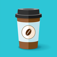 Coffee cup in flat style on color background. Drink to go. Simple object. Vector design element for your business project