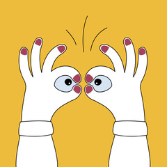 Hands depict binocular, looking into the distance.