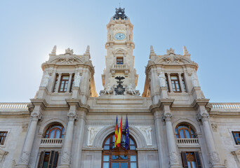 Fototapeta na wymiar Front view of the City Hall of Valencia, Spain
