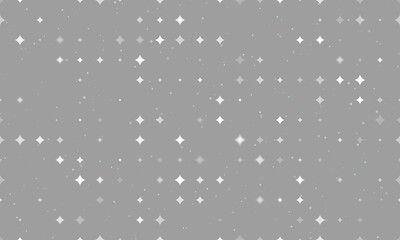 Seamless background pattern of evenly spaced white star symbols of different sizes and opacity. Vector illustration on gray background with stars