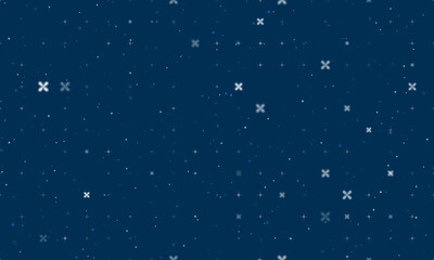 Fototapeta premium Seamless background pattern of evenly spaced white abstract star symbols of different sizes and opacity. Vector illustration on dark blue background with stars