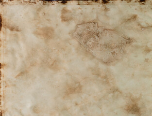 Yellow grunge ancient parchment paper. Old textured paper on table from above. Old witch book empty...