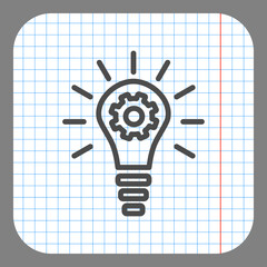 Light bulb with gears simple icon. Flat desing. On graph paper. Grey background.ai
