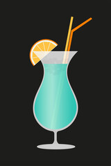 Blue Hawaii cocktail, alcohol drink, vector illustration