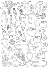 food coloring pages line art printable design fruits and vegetables healthy life 