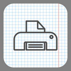 Printer, print simple icon. Flat desing. On graph paper. Grey background.ai