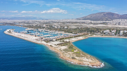 Aerial drone photo of famous Marina of Agios Kosmas and former Athens international airport of...