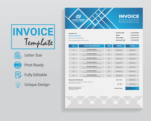 Modern Invoice Template. White background editable text invoice templates vector design table for bill form, sale receipt.