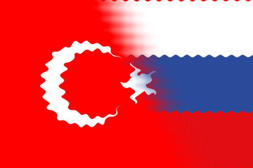 Turkey and Russia. Turkey flag and Russia flag. Concept of negotiations, help, association of countries, political and economic relations. Horizontal design. Abstract design. 3D illustration.