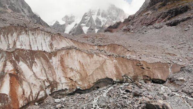 Aerial drone view of the Chalaadi Glacier landscape in Georgia