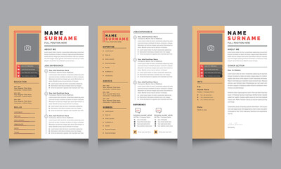 Creative Resume Layout, Minimalist Resume with Cover Letter Gold Element