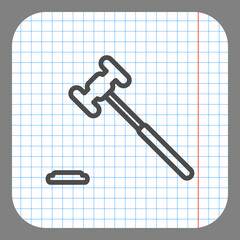 Judge gavel simple icon vector. Flat desing. On graph paper. Grey background.ai
