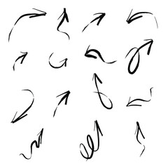 Sketch brush arrows, underline,  lines, emphasis, waves set. Hand drawn arrow check mark underline. Vector freehand illustration on white background.