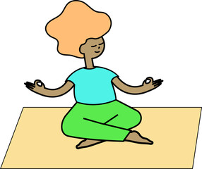 woman, girl doing yoga exercises, practicing meditation on lotus pose on the mat. female character practising. simple trendy flat vector illustration.