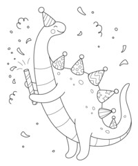 Cute dino coloring book. Happy Birthday. Vector illustration. - 496689369