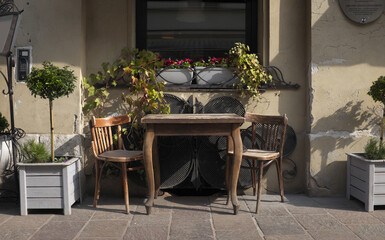 Fragment of an empty cafe, early morning ...