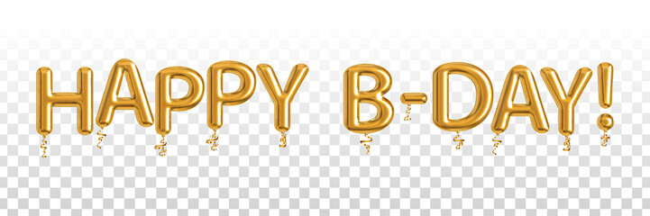 Vector realistic isolated golden balloon text of Happy B-Day on the transparent background.