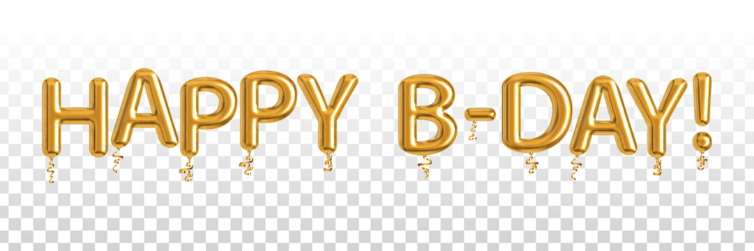Vector realistic isolated golden balloon text of Happy B-Day on the transparent background.